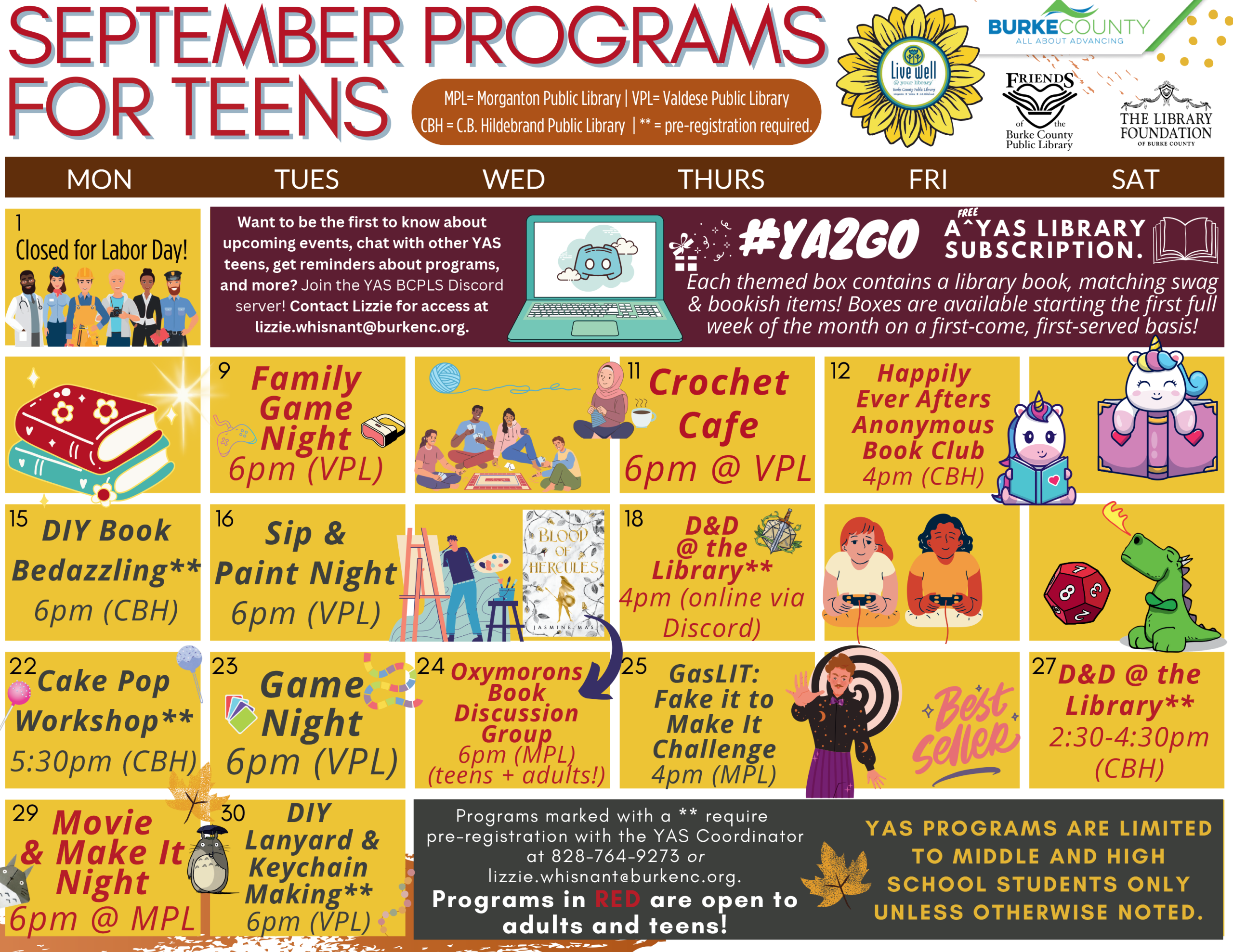 September 2025 Calendar - download PDF for details and text