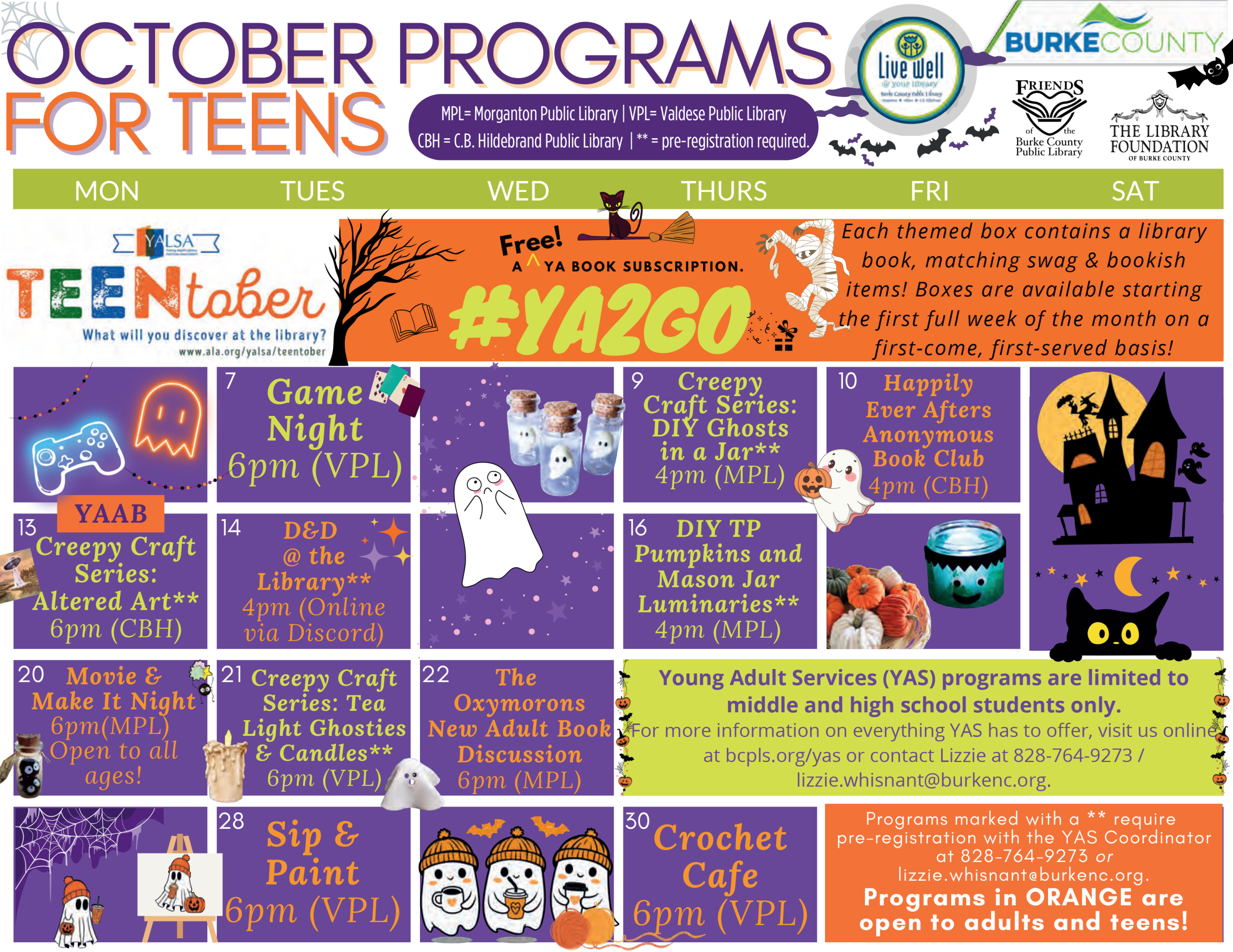 October 2025 Calendar - download PDF for details and text