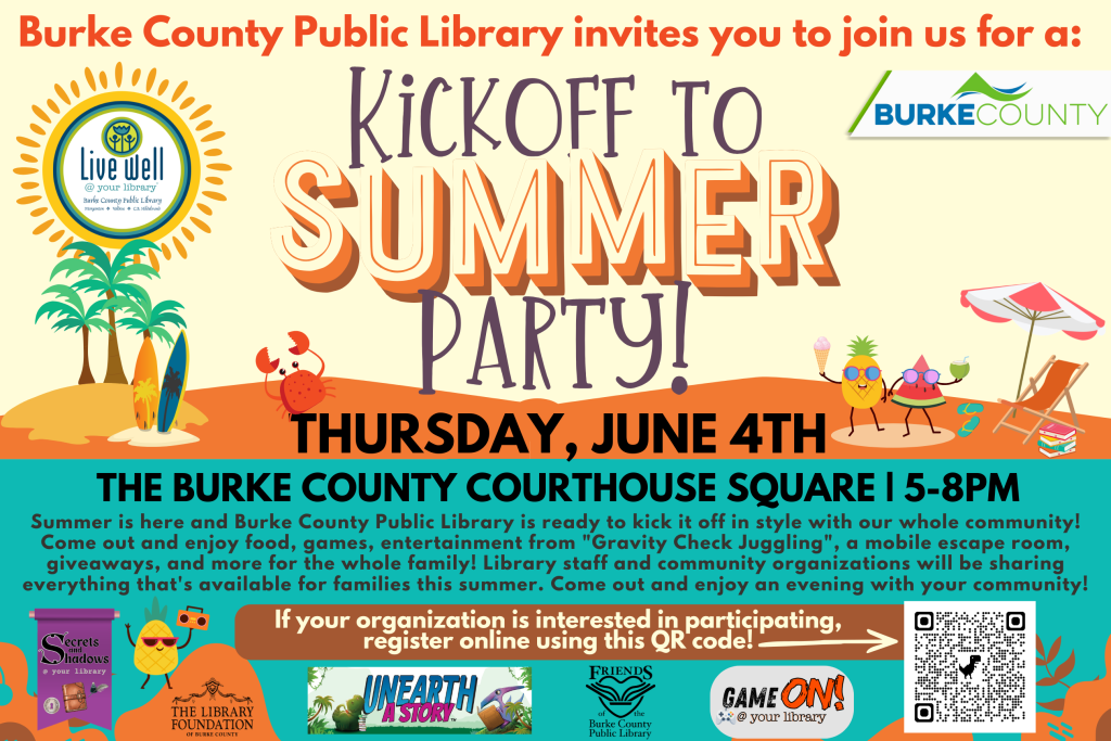 Kick off to Summer: June 4 2026 from 5-8pm on the Burke County Courthouse Square. Click to download the PDF